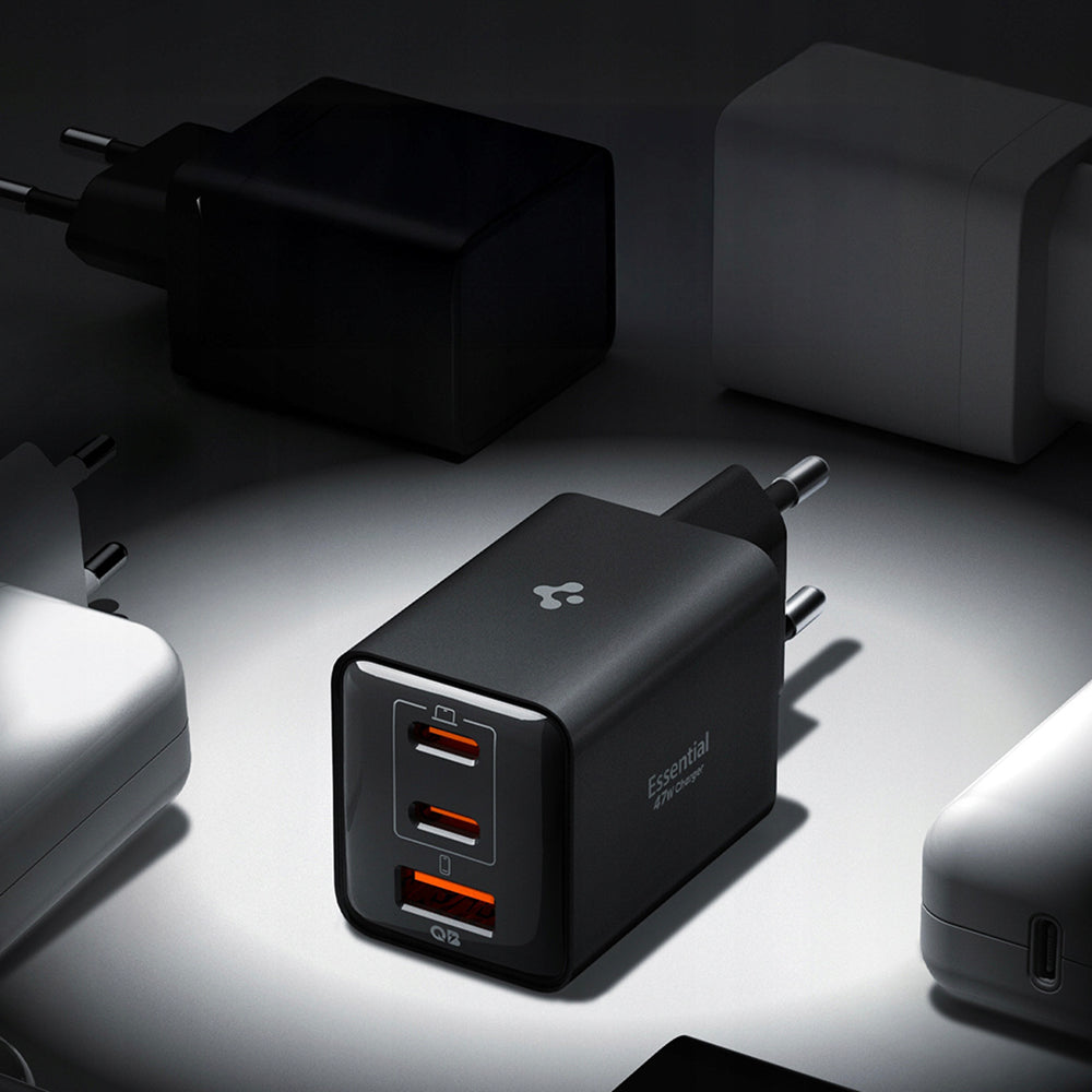 Chargeur Réseau Spigen EE473EU Essential, 47W, 3A, 1 x USB-A - 2 x USB-C, Noir ACH09465