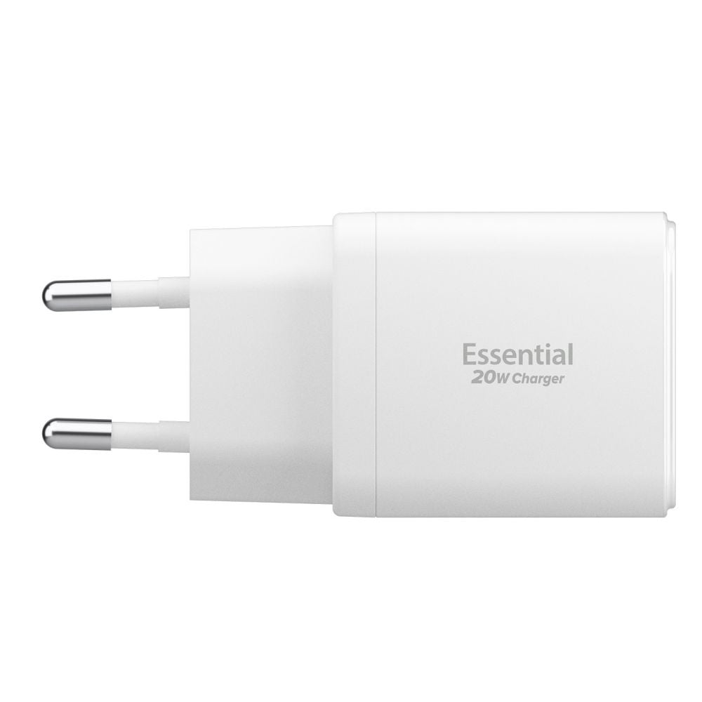 Chargeur Réseau Spigen Essential, 20W, 3A, 1 x USB-A - 1 x USB-C, Blanc