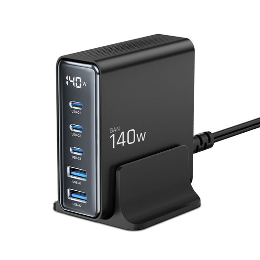 Tech-Protect DC140W Chargeur réseau DC140W, 140W, 3A, 2 x USB-A - 3 x USB-C, Noir