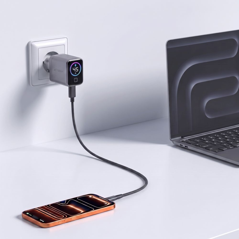 Chargeur Secteur Tech-Protect NC45W Display, 45W, 3A, 1 x USB-C, Gris