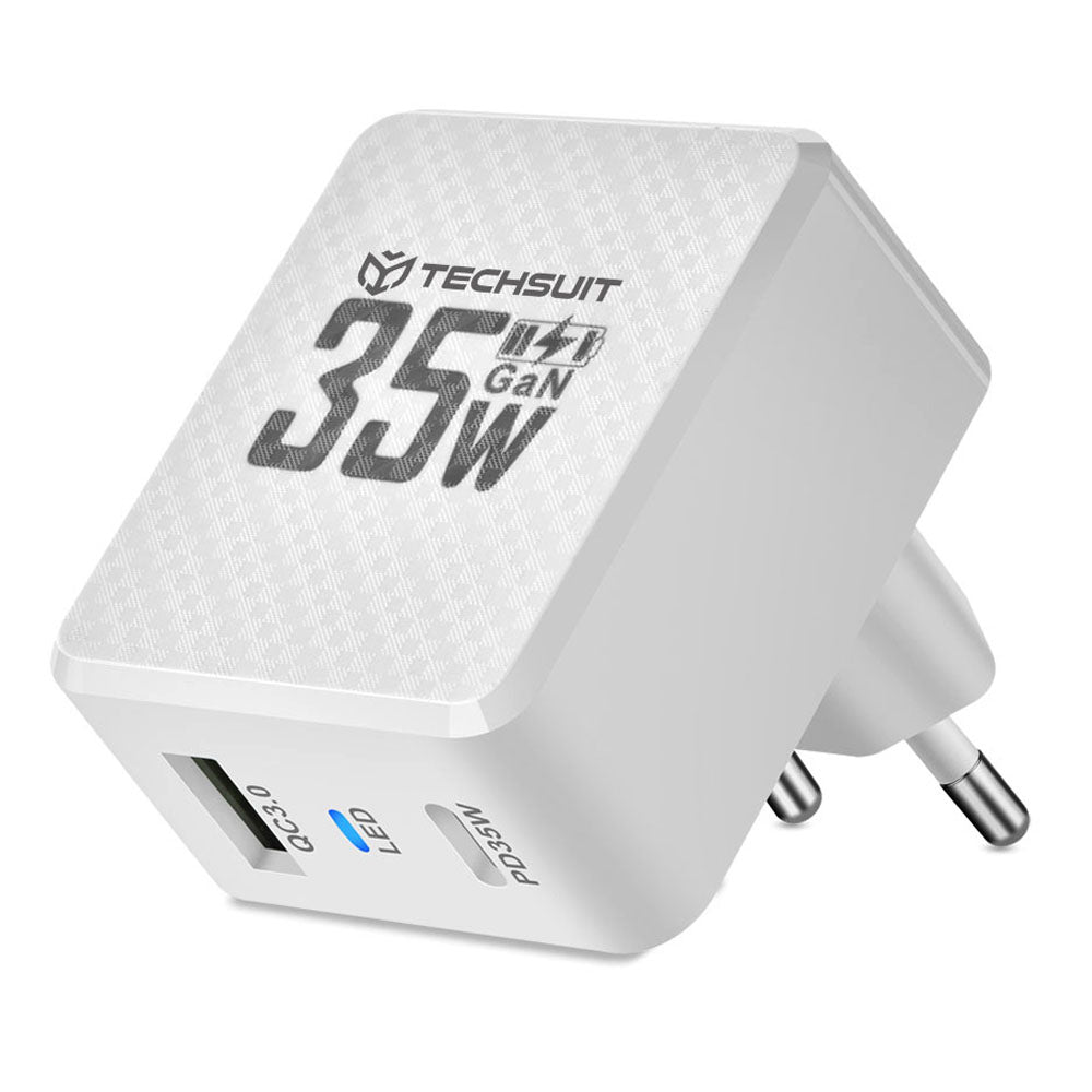 Chargeur Réseau Techsuit CHPD173 Tiny, 35W, 3A, 1 x USB-A - 1 x USB-C, Blanc