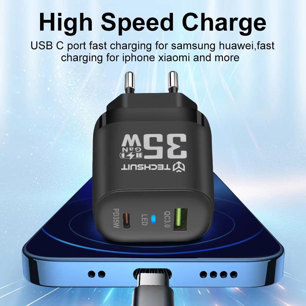 Chargeur réseau Techsuit CHPD174, 35W, 3A, 1 x USB-A - 1 x USB-C, Noir