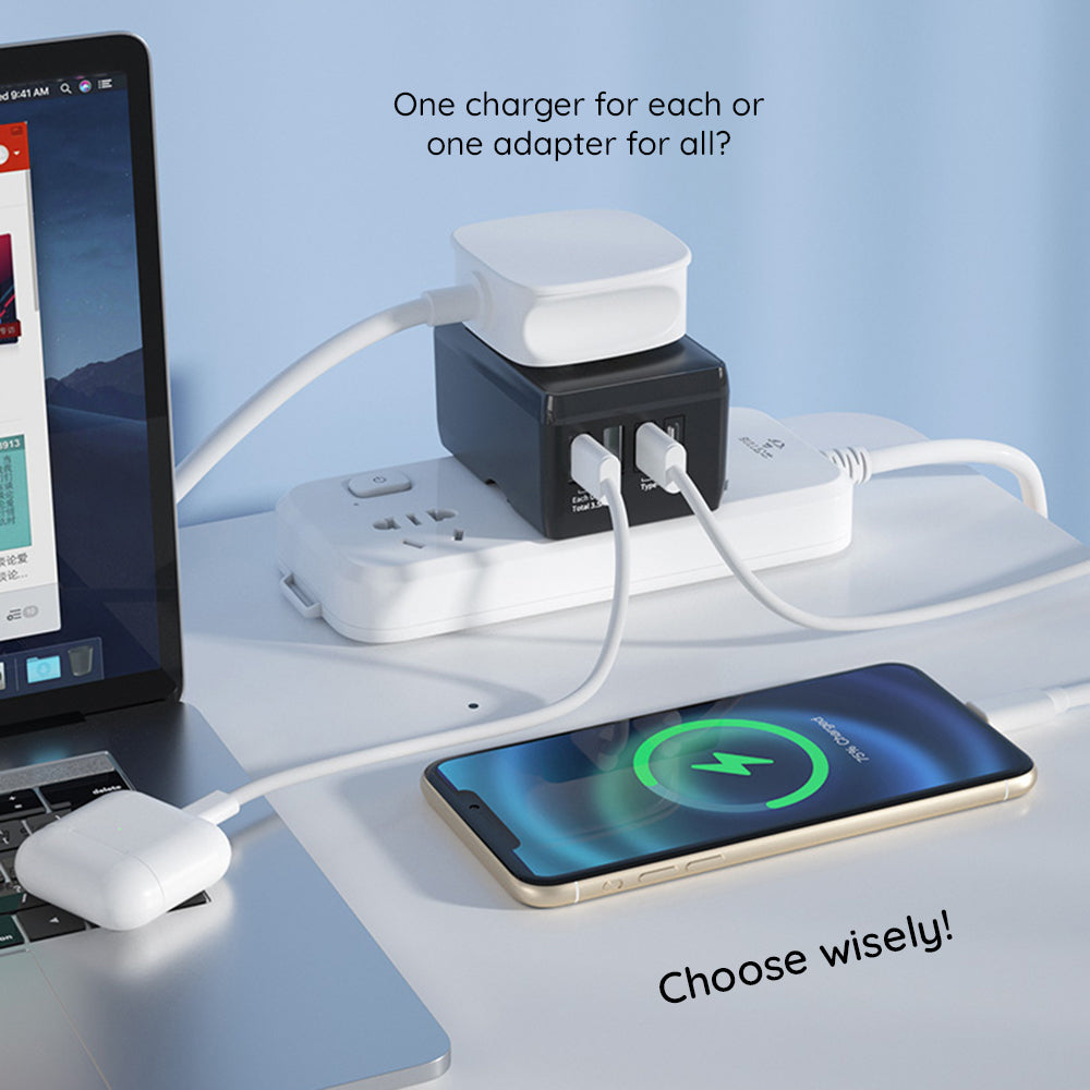 Chargeur Réseau Techsuit HHt204A Travel, 15W, 3A, 2 x USB-A - 2 x USB-C, Noir