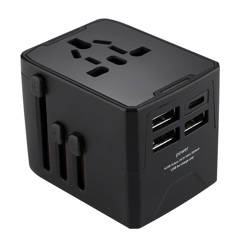 Techsuit HHT520 Travel Network Charger, 15W, 3A, 3 x USB-A - 1 x USB-C, Black