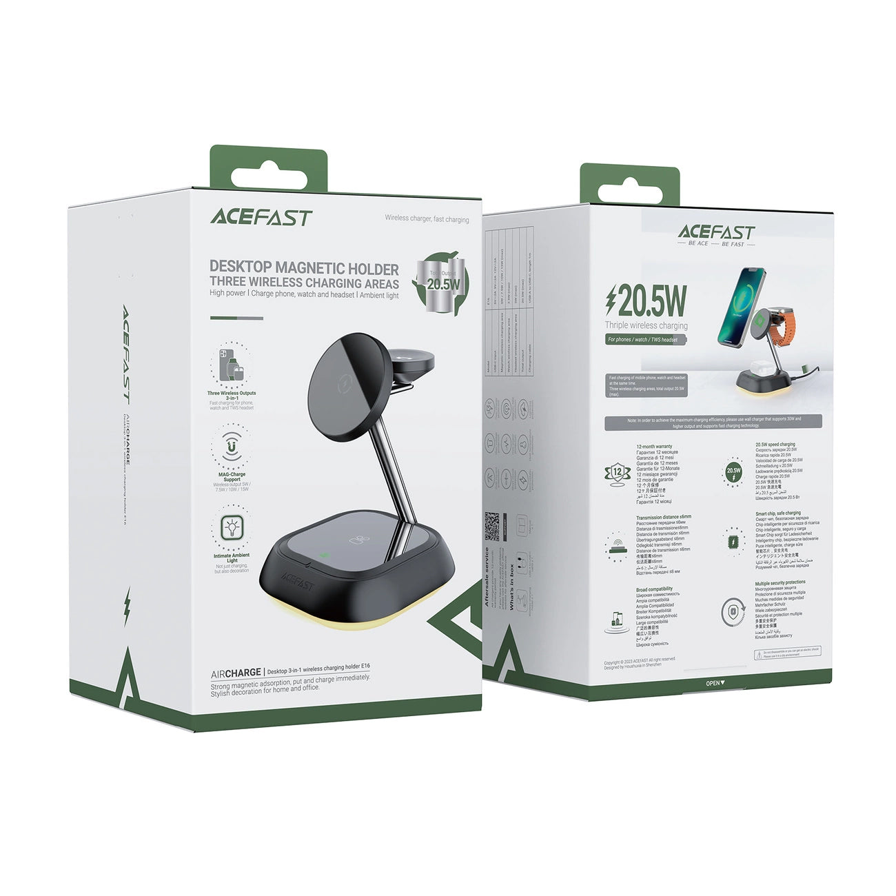 Chargeur Réseau Sans Fil Acefast E16 3en1, 15W, 1.67A, Noir