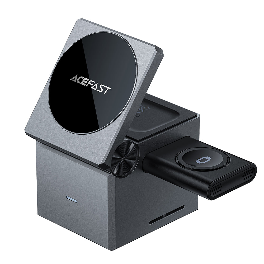Chargeur Réseau Sans Fil Acefast E18 Rubik's Cube 3en1, 23W, 1.67A, Gris