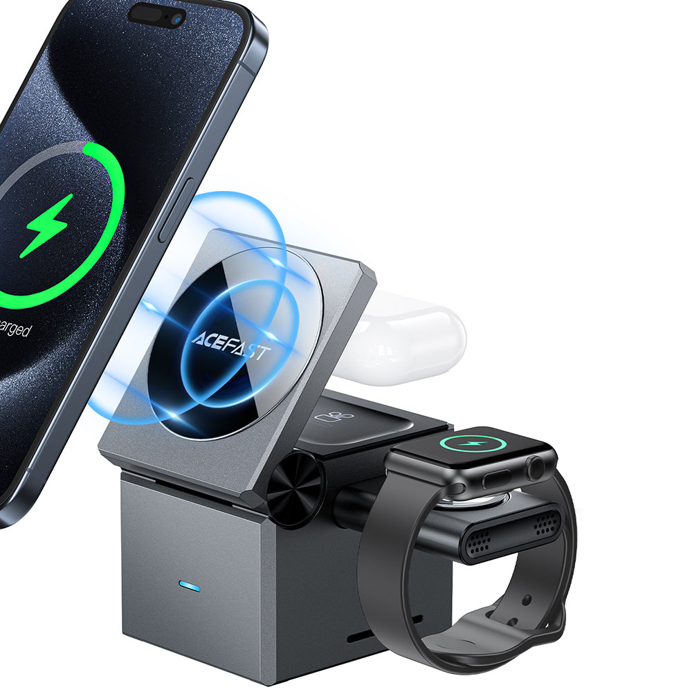 Chargeur Réseau Sans Fil Acefast E18 Rubik's Cube 3en1, 23W, 1.67A, Gris