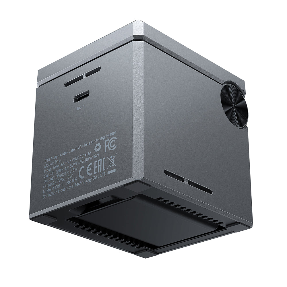 Chargeur Réseau Sans Fil Acefast E18 Rubik's Cube 3en1, 23W, 1.67A, Gris