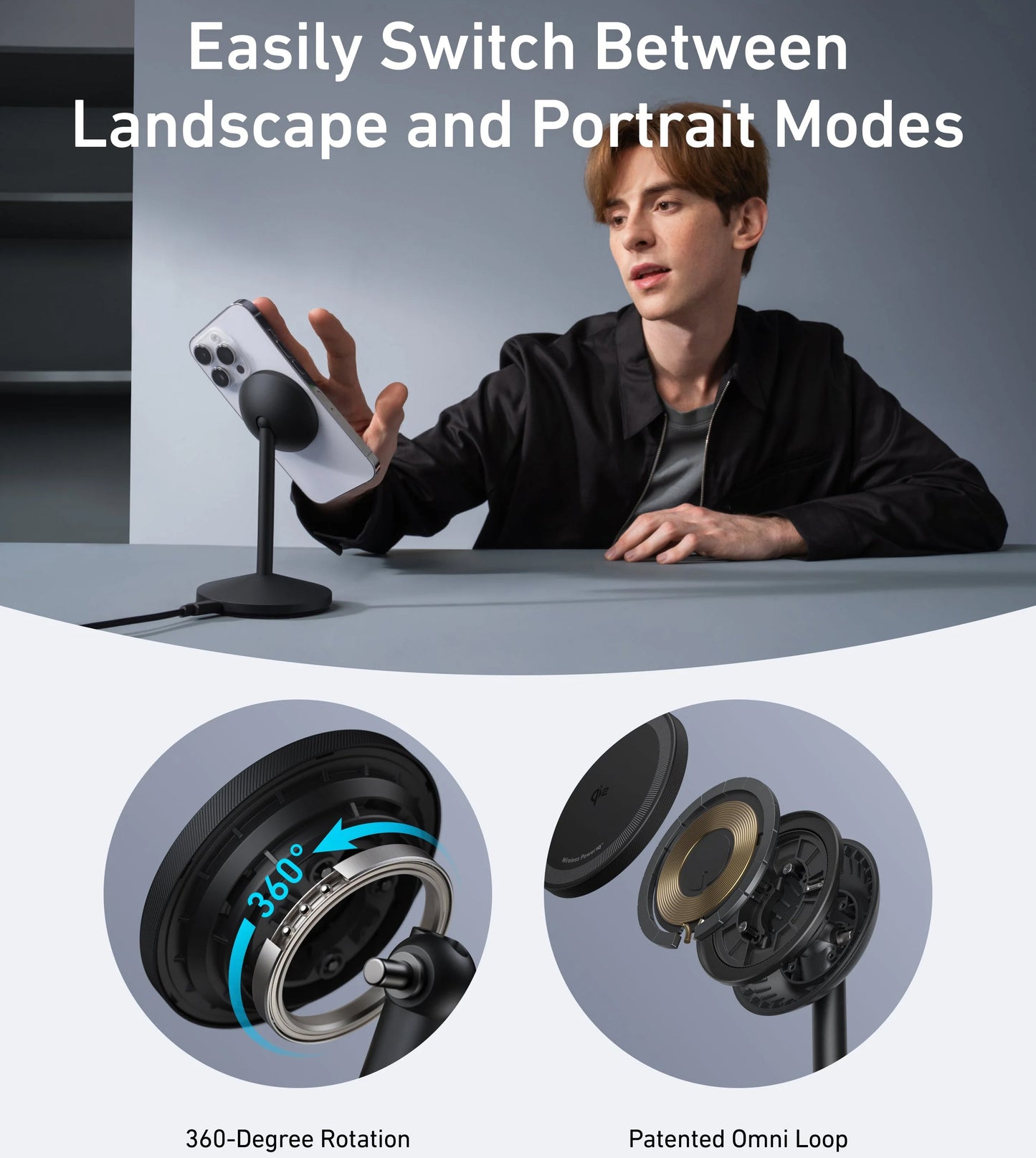 Chargeur Réseau Sans Fil Anker MagGo Stand, 15W, 1.67A, Noir A25X1H11