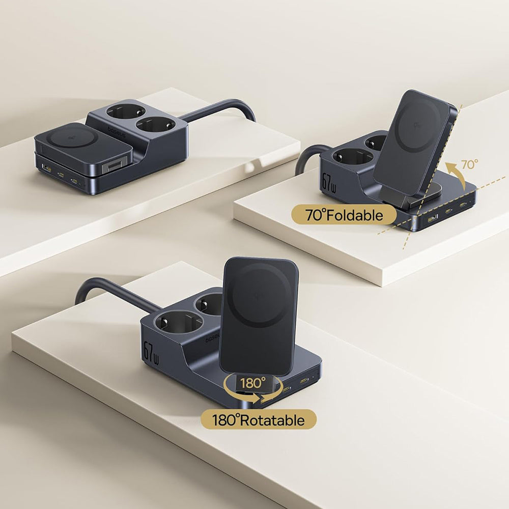 Chargeur Station Baseus Nomos ND11 QI 6en1, 67W, 3.35A, 1 x USB-A - 2 x USB-C - 2 x Schuko, Noir P80015804213-00
