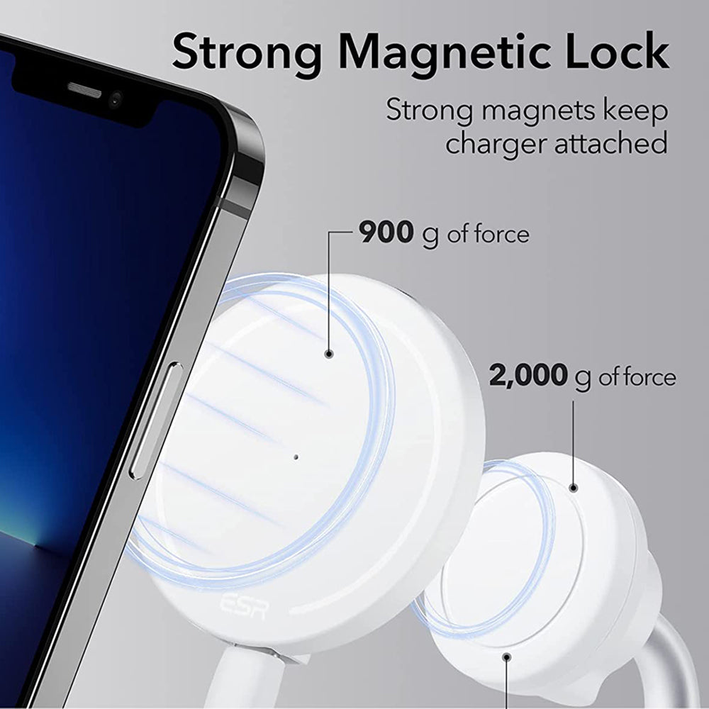 Chargeur Réseau Sans Fil ESR HaloLock Shift, 15W, 1.67A, Blanc