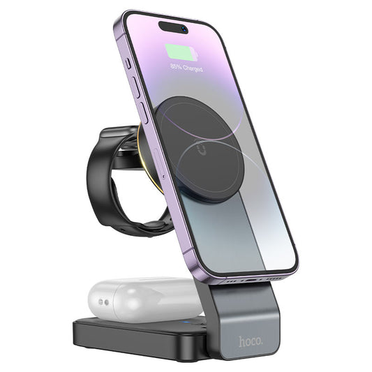 Chargeur Réseau Sans Fil HOCO CQ3 3en1, 15W, 1.67A, Noir