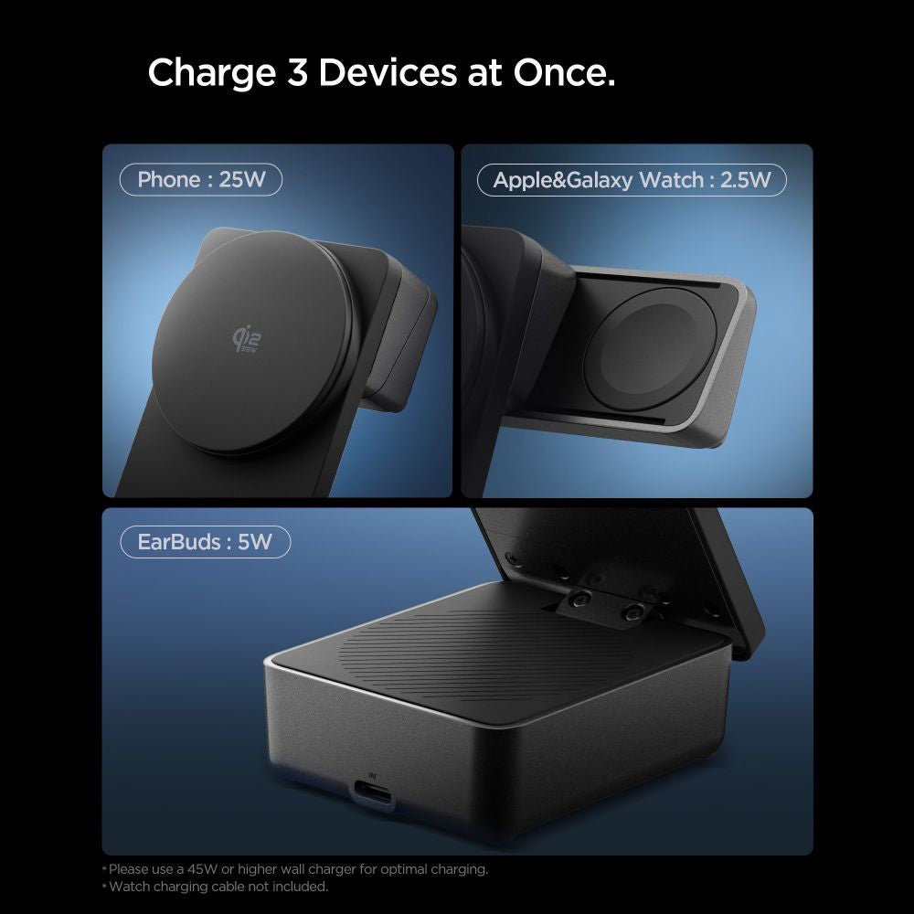 Chargeur Réseau Sans Fil Spigen EF323MQ Essential 3in1, 25W, Noir ACH10398