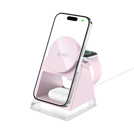 Chargeur Réseau Sans Fil Tech-Protect A43 3en1, 15W, 1.67A, Rose
