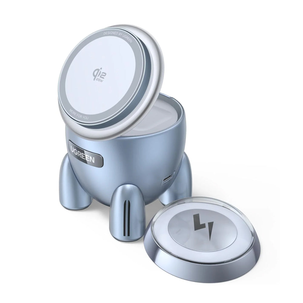 Chargeur Réseau Sans Fil UGREEN W713 2en1, 25W, Bleu