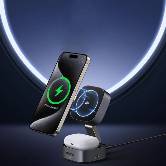 Chargeur Réseau Sans Fil UGREEN W702 3en1, 20W, 1.67A, 1 x USB-C, Noir