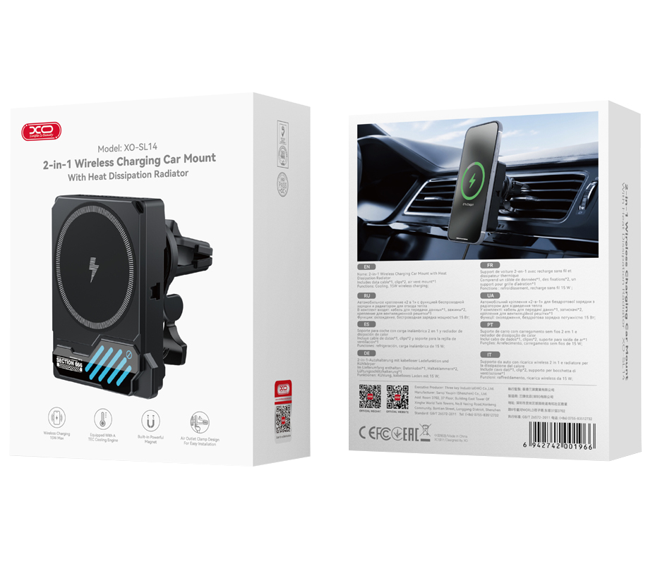 Chargeur de voiture sans fil XO Design SL14, 25 W, noir