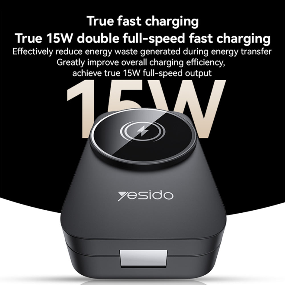 Chargeur Réseau Sans Fil Yesido DS27 3en1, 15W, 1.67A, Noir