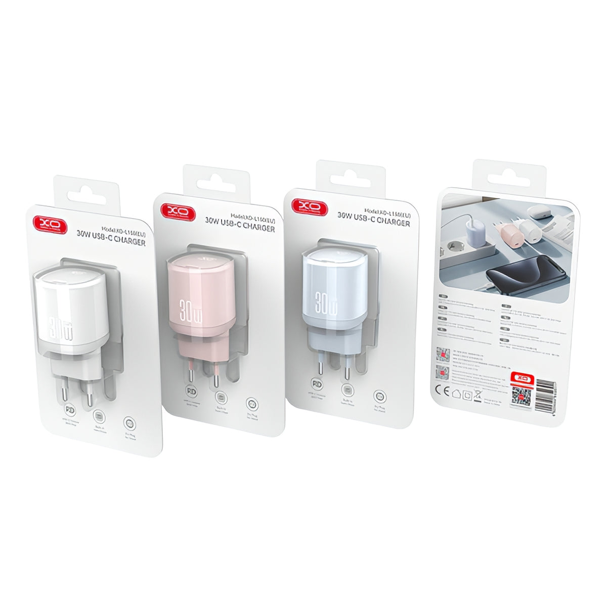 Chargeur Réseau XO Design L150, 30W, 3A, 1 x USB-C, Blanc