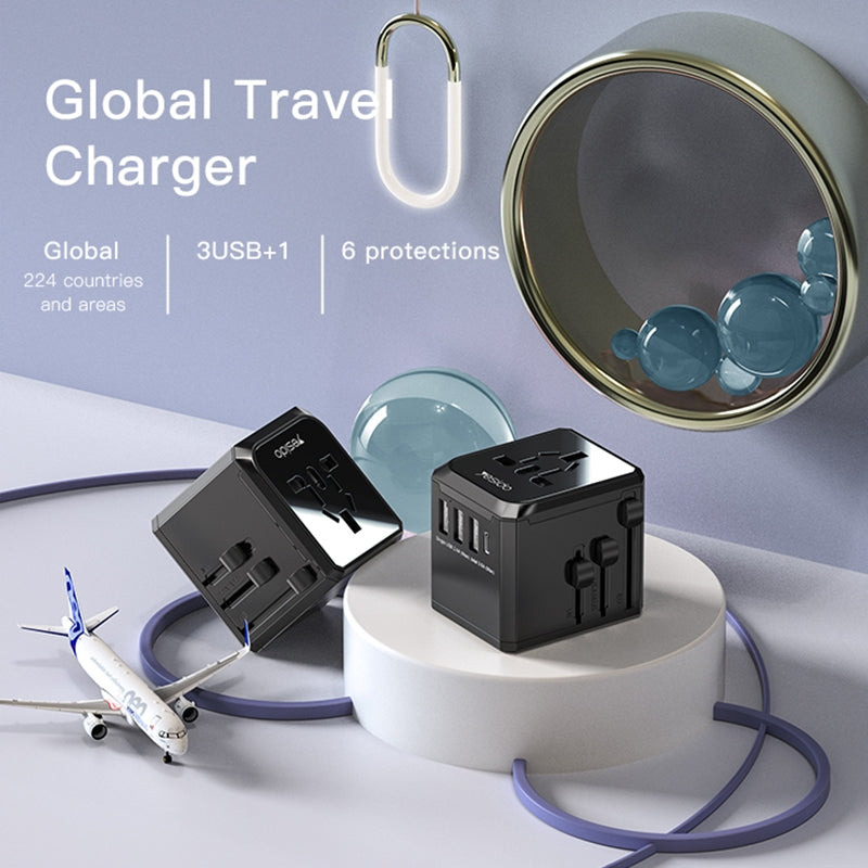 Chargeur Réseau Yesido MC10 Travel, 12W, 2.4A, 1 x USB-C - 3 x USB-A, Noir