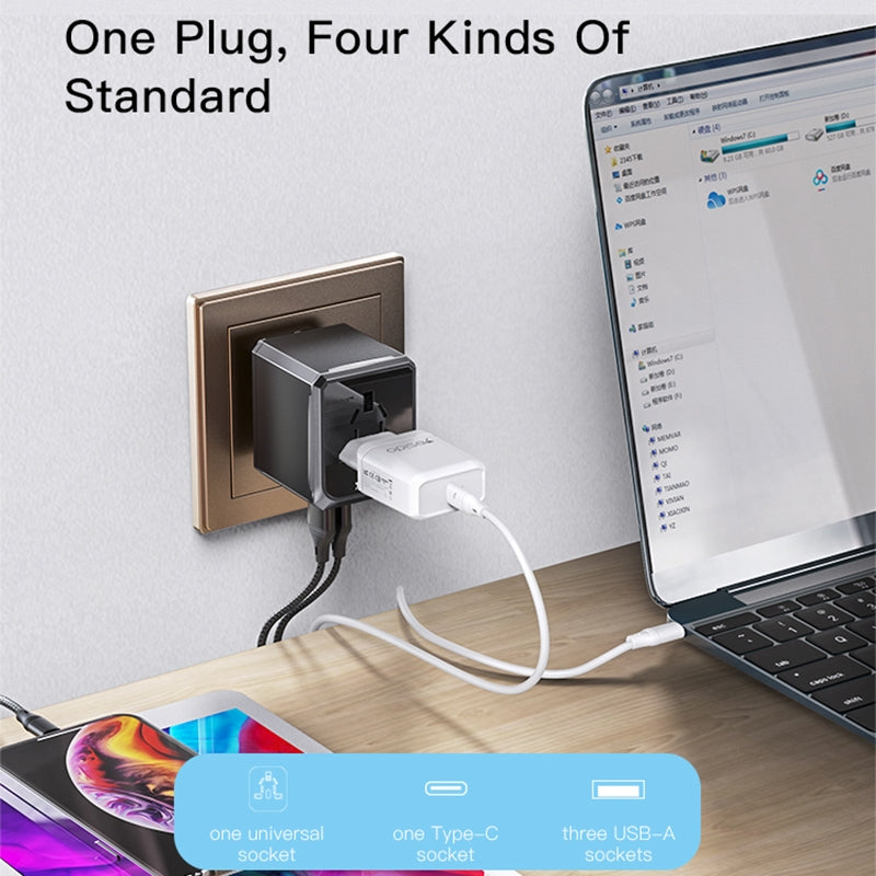 Chargeur Réseau Yesido MC10 Travel, 12W, 2.4A, 1 x USB-C - 3 x USB-A, Noir