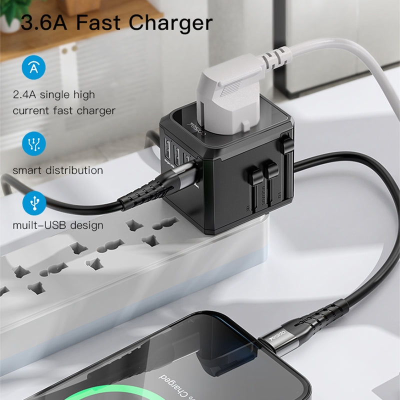 Chargeur Réseau Yesido MC10 Travel, 12W, 2.4A, 1 x USB-C - 3 x USB-A, Noir