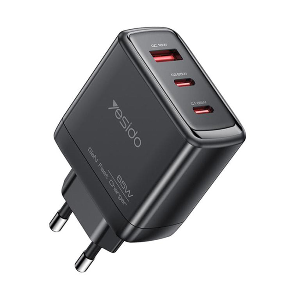 Chargeur Réseau Yesido YC144, 65W, 3.25A, 1 x USB-A - 2 x USB-C, Noir