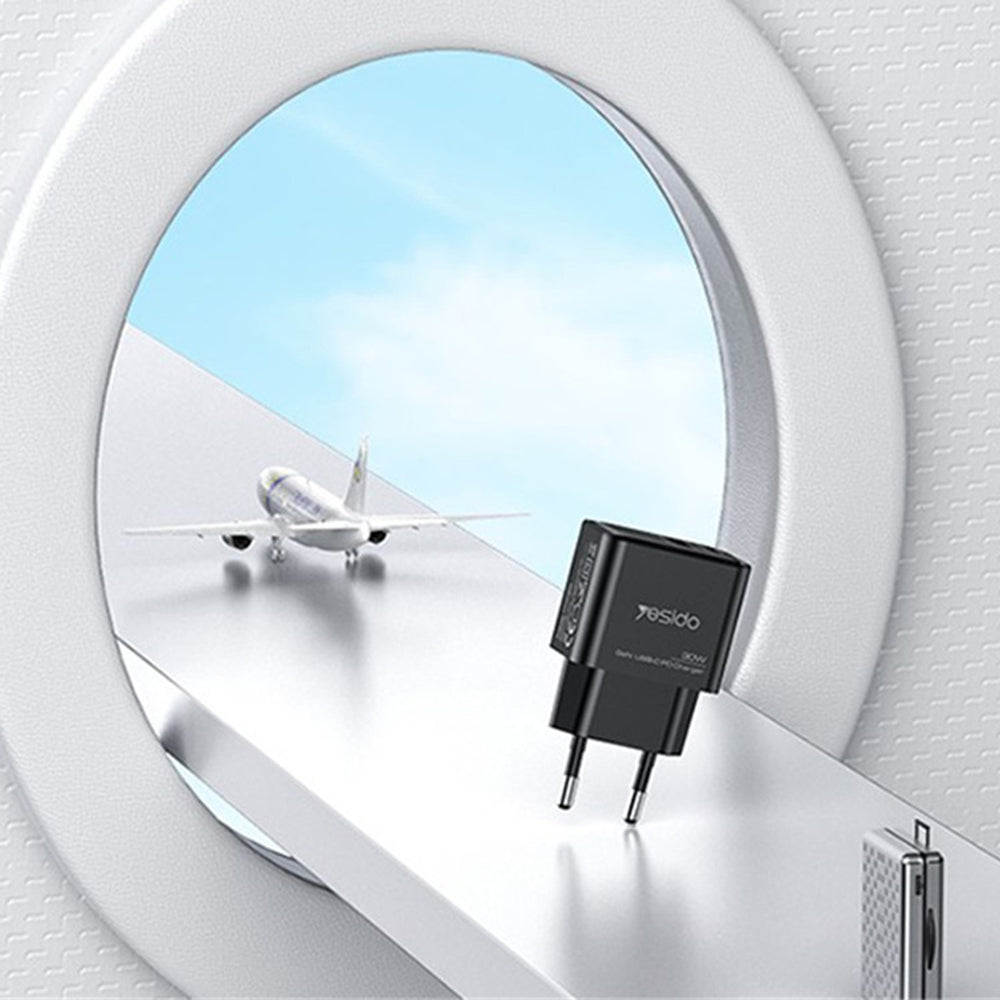 Chargeur Réseau Yesido YC64, 30W, 3A, 1 x USB-A - 1 x USB-C, Noir