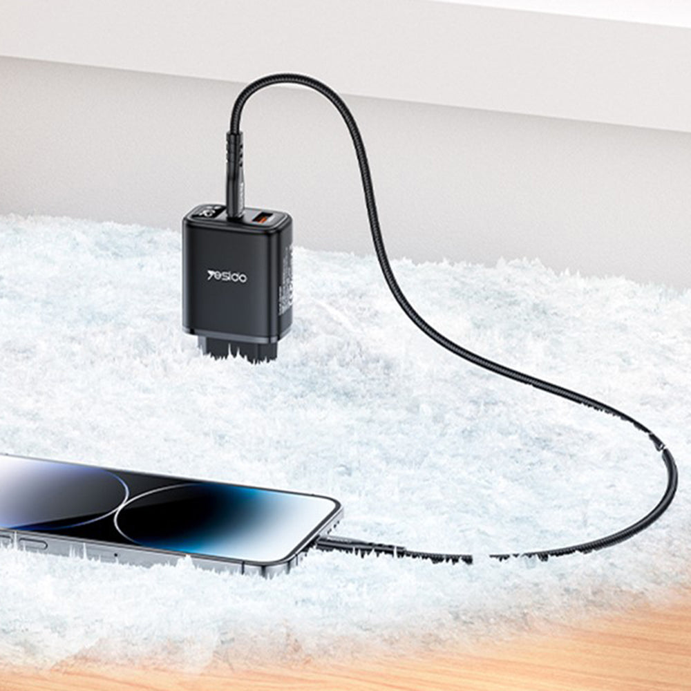 Chargeur Réseau Yesido YC68, Affichage 20W, 3A, 1 x USB-A - 1 x USB-C, Noir