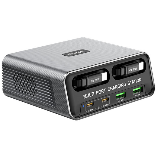 Station de charge avec câble USB-C OEM WLX-60C, 130W, 2 x USB-A - 2 x USB-C, Gris
