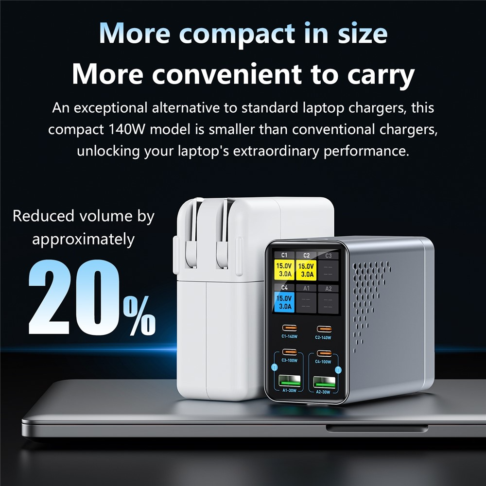 Chargeur Station OEM WLX-G3, 140W, 5A, 2 x USB-A - 4 x USB-C, Gris