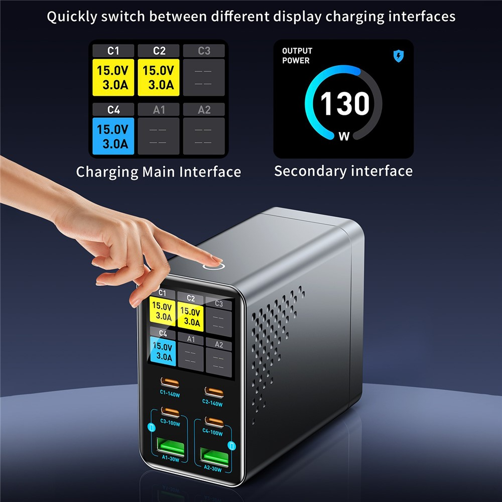 Chargeur Station OEM WLX-G3, 140W, 5A, 2 x USB-A - 4 x USB-C, Gris