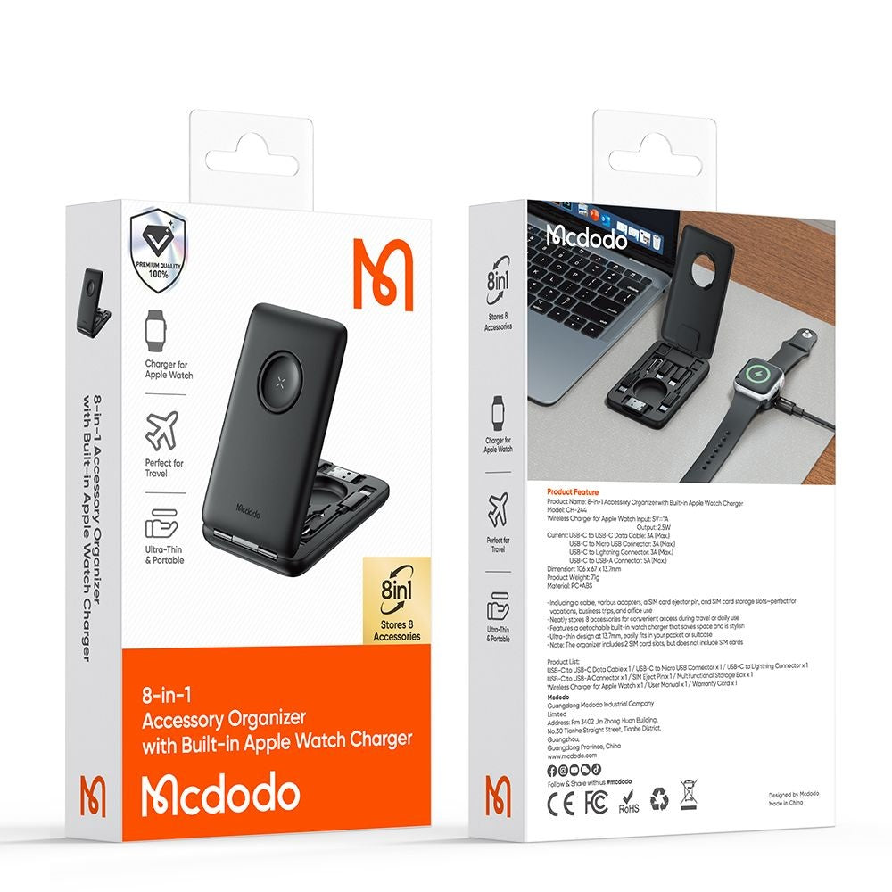 Chargeur sans fil avec organisateur McDodo CH-2440 8en1 pour Apple Watch Series, Noir