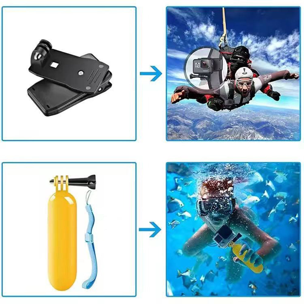 Kit d'accessoires pour caméra sport Techsuit SA15 pour GoPro / SJCAM Series, 15 en 1, Noir