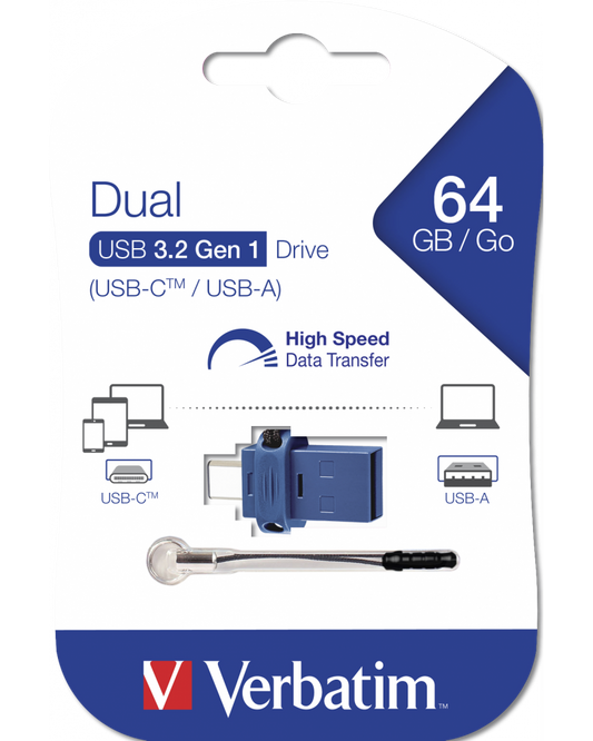 Mémoire Externe USB-A 3.0 / USB-C Verbatim StoreNGo, 64Go 49967