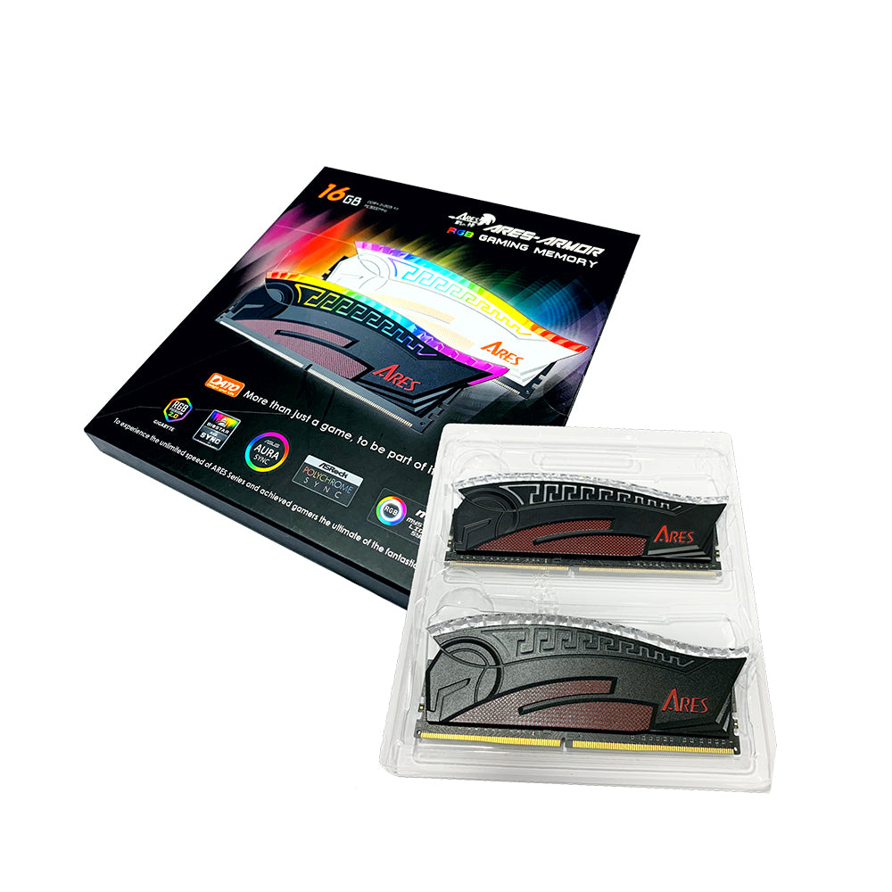 Mémoire RAM Dato Ares Armor, DDR4, RGB, 2 x 8GB, 3600Mhz, CL18, Noire AMRGB8GX216G36K