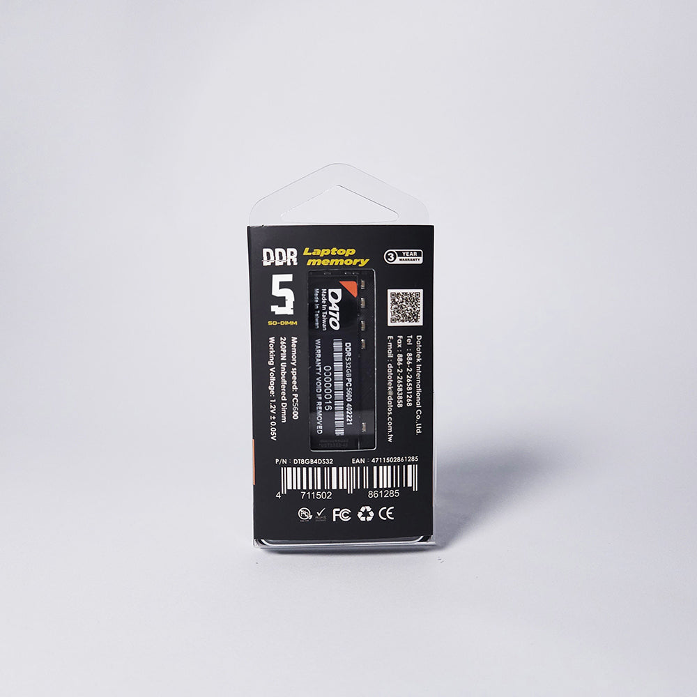 Mémoire RAM Dato, DDR5, 8GB, 5600Mhz, Noire DT8G5DS56