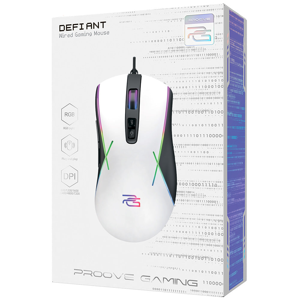 Souris Gaming Filaire USB Proove Defiant, RGB, 7200DPI, Blanche CMDE00000101