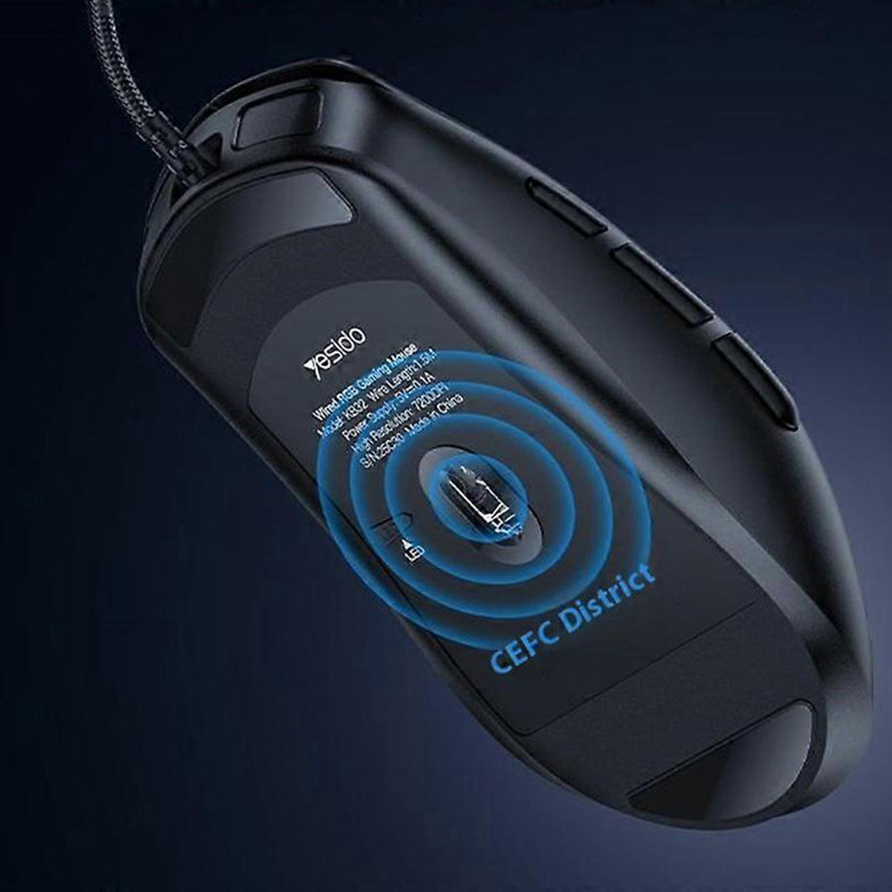 Wired USB Gaming Mouse Yesido KB32, RGB, 7200DPI, Black