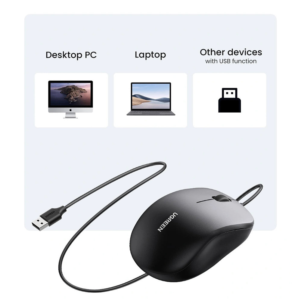 Souris filaire USB UGREEN MU007, 1200DPI, 1.5m, Noir