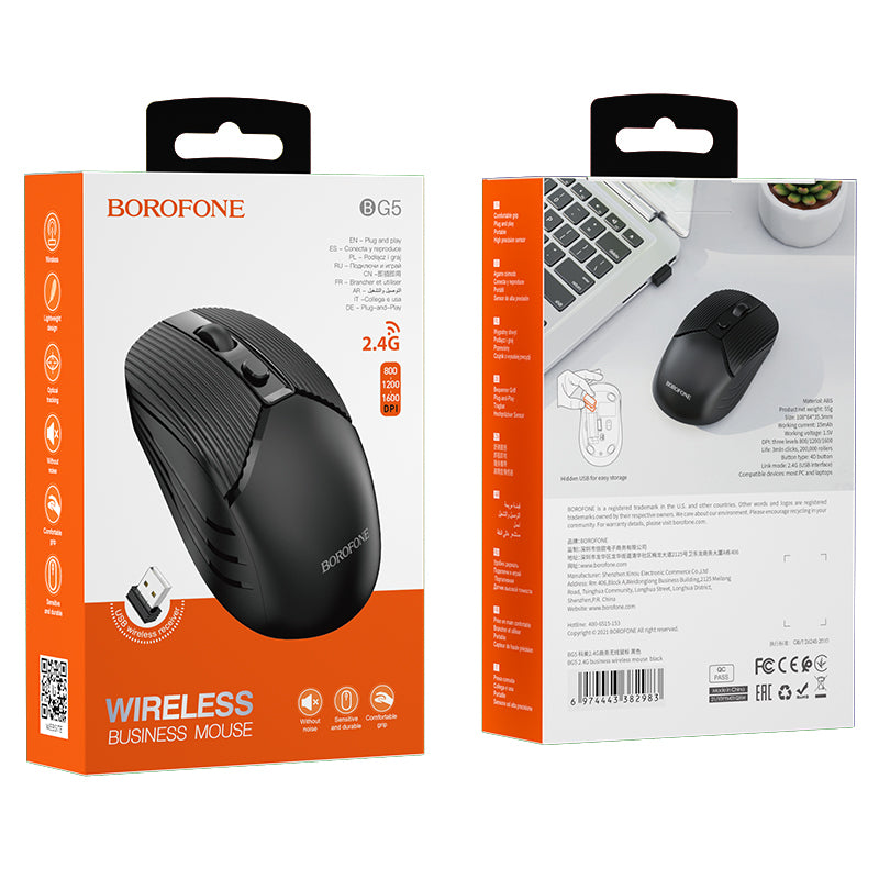 Souris sans fil Borofone BG5, 1600DPI, Noir