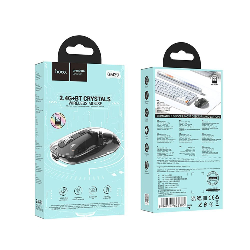 Souris sans fil HOCO GM29, 1600DPI, BT / Wi-Fi, Noir