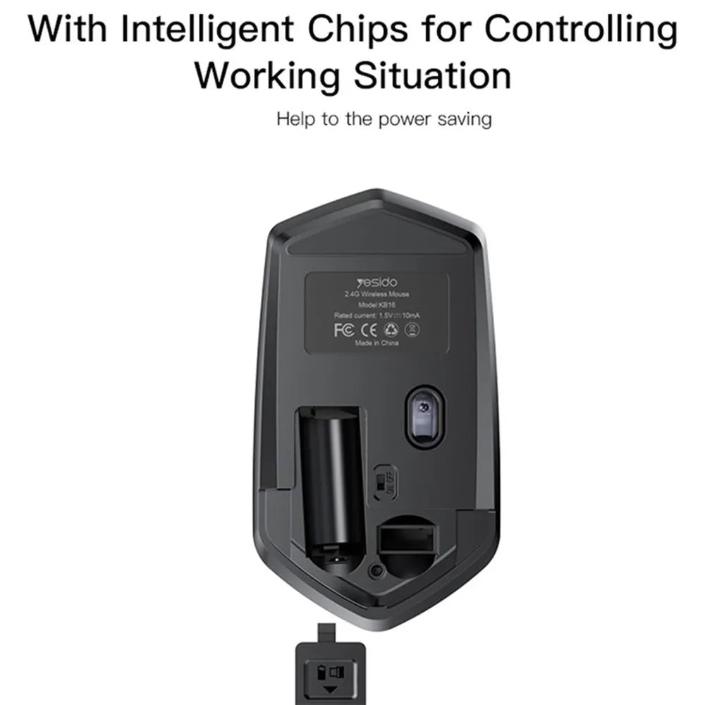 Souris sans fil Yesido KB16, 1600DPI, Noir