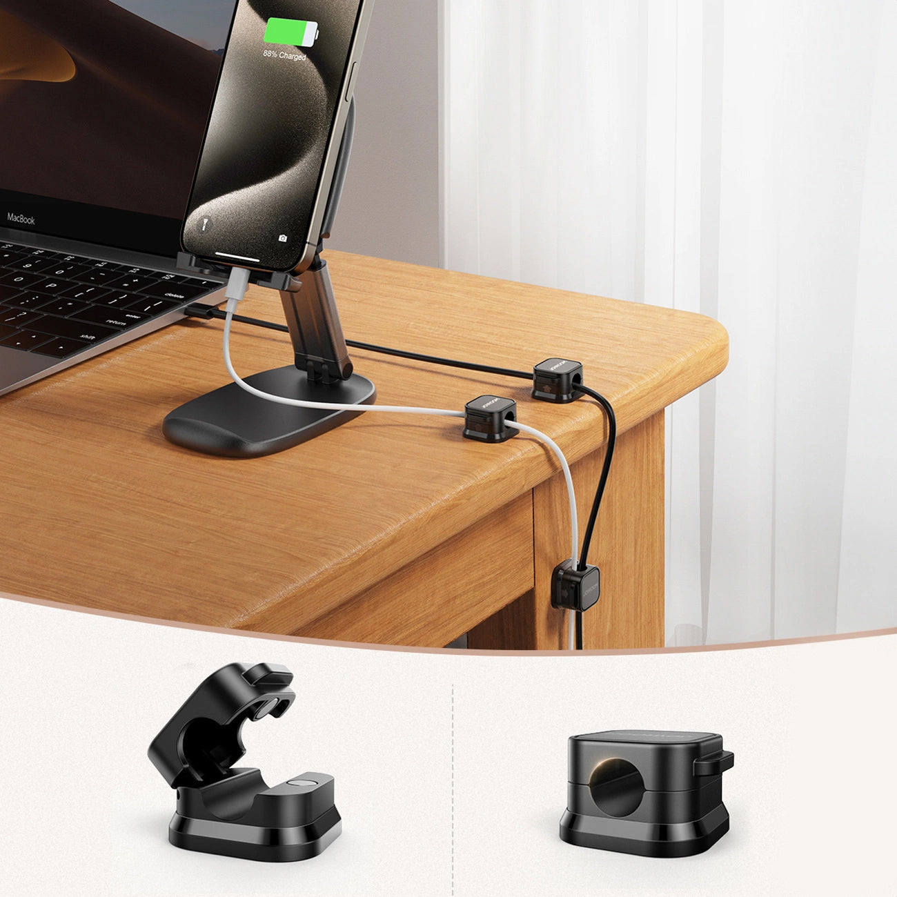 Organisateur de Câbles Joyroom JR-ZS368, Set de 3 Pièces, Noir