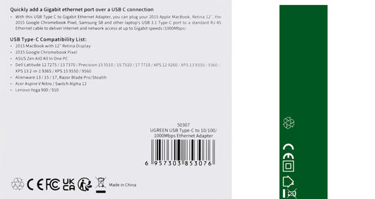 Carte réseau UGREEN US236, RJ45, USB-C, noir