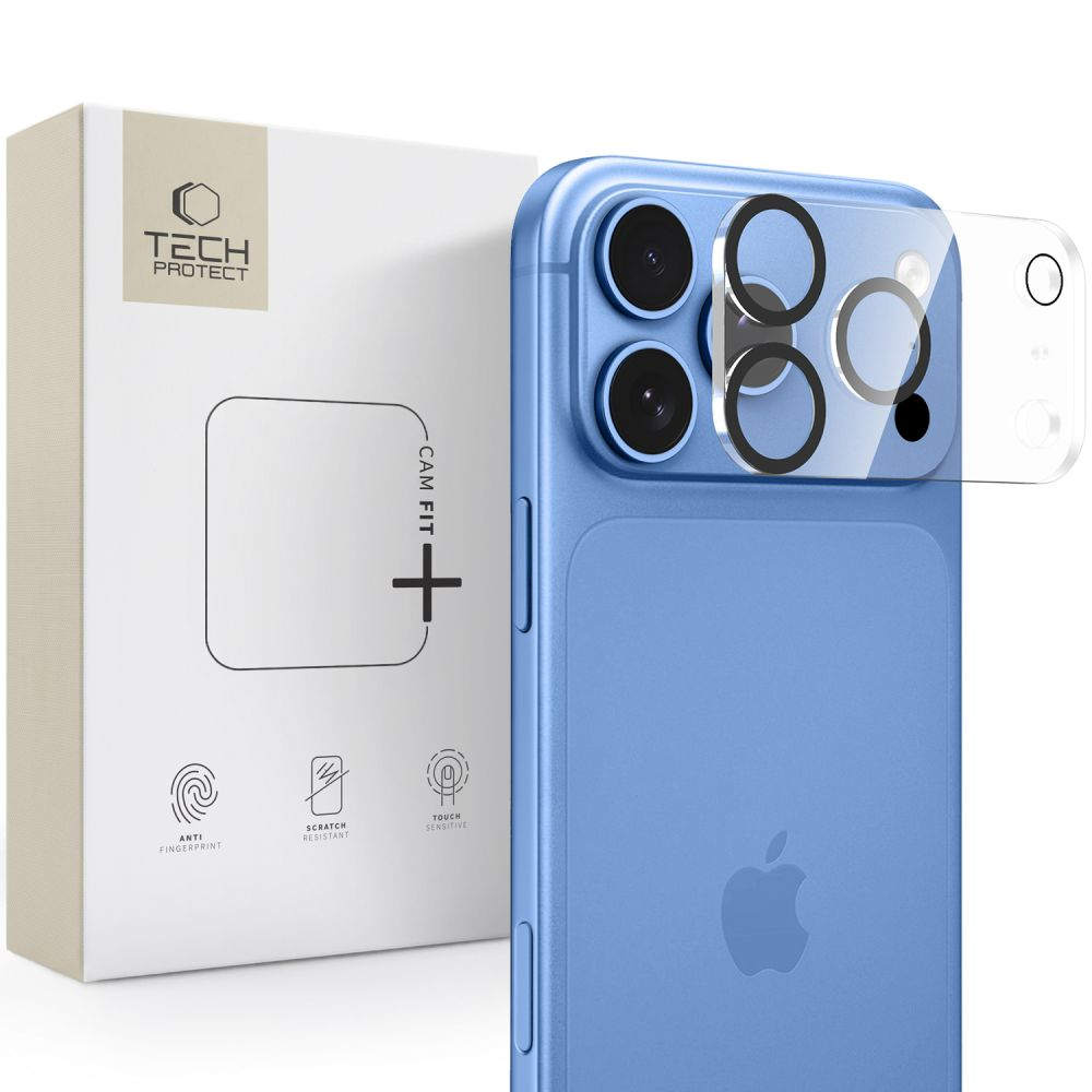 Cadre de protection pour caméra arrière Tech-Protect Cam Fit+ pour Apple iPhone 18 Pro, Verre trempé, Transparent
