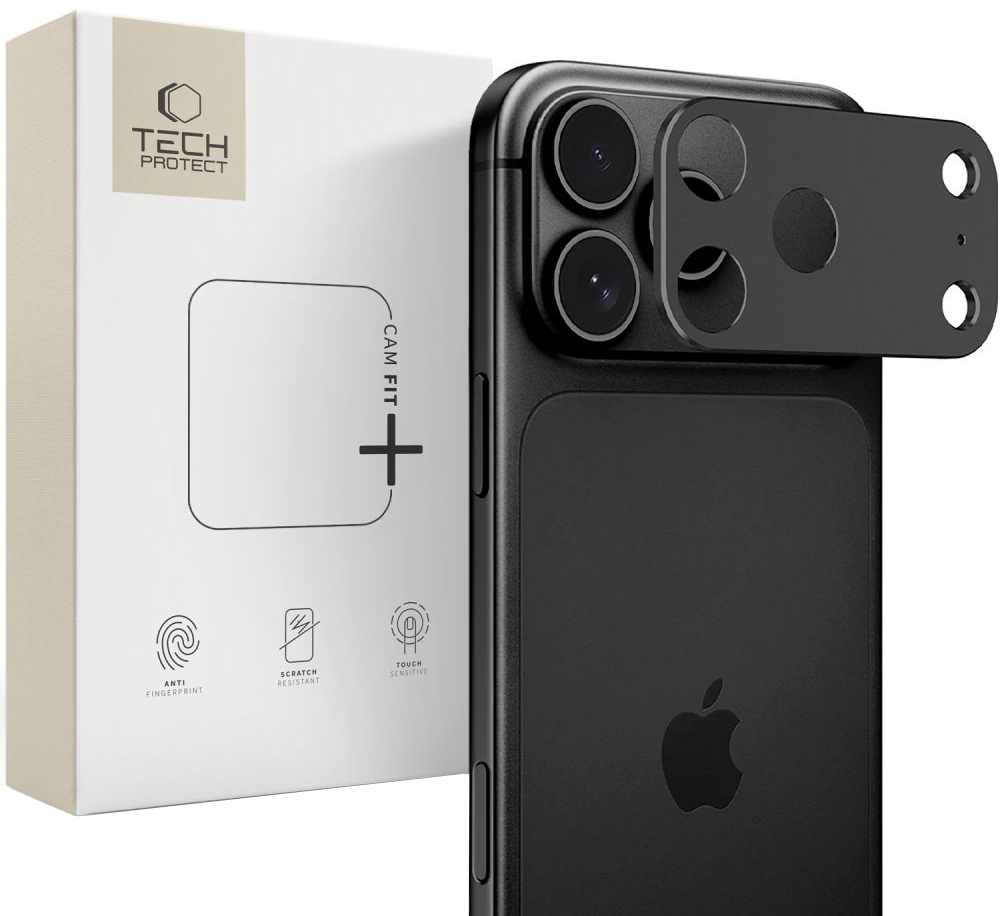Cadre de protection pour caméra arrière Tech-Protect Camalloy Fit+ pour Apple iPhone 18 Pro Max, Aluminium, Noir