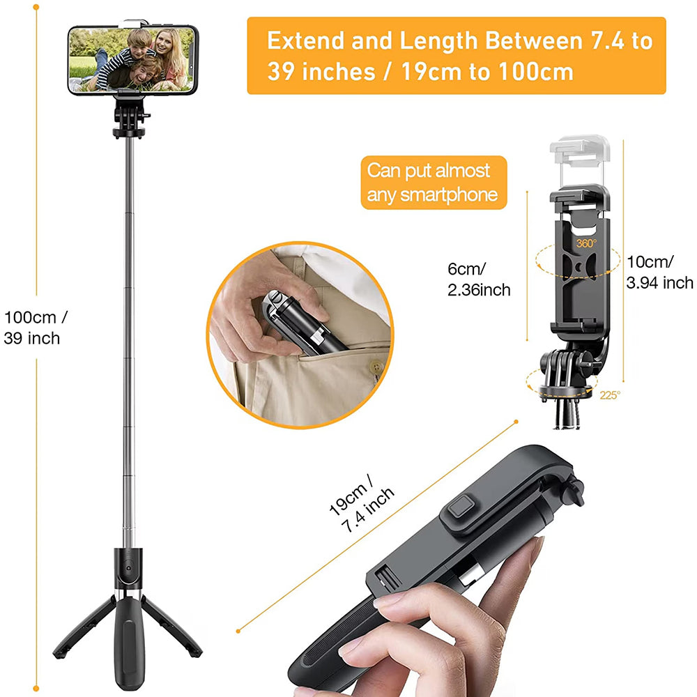 Perche à selfie Bluetooth Techsuit L02, Universelle, Noire