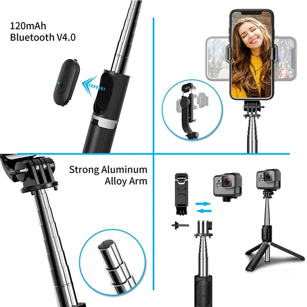 Perche à selfie Bluetooth Techsuit Q02, Universelle, Noire