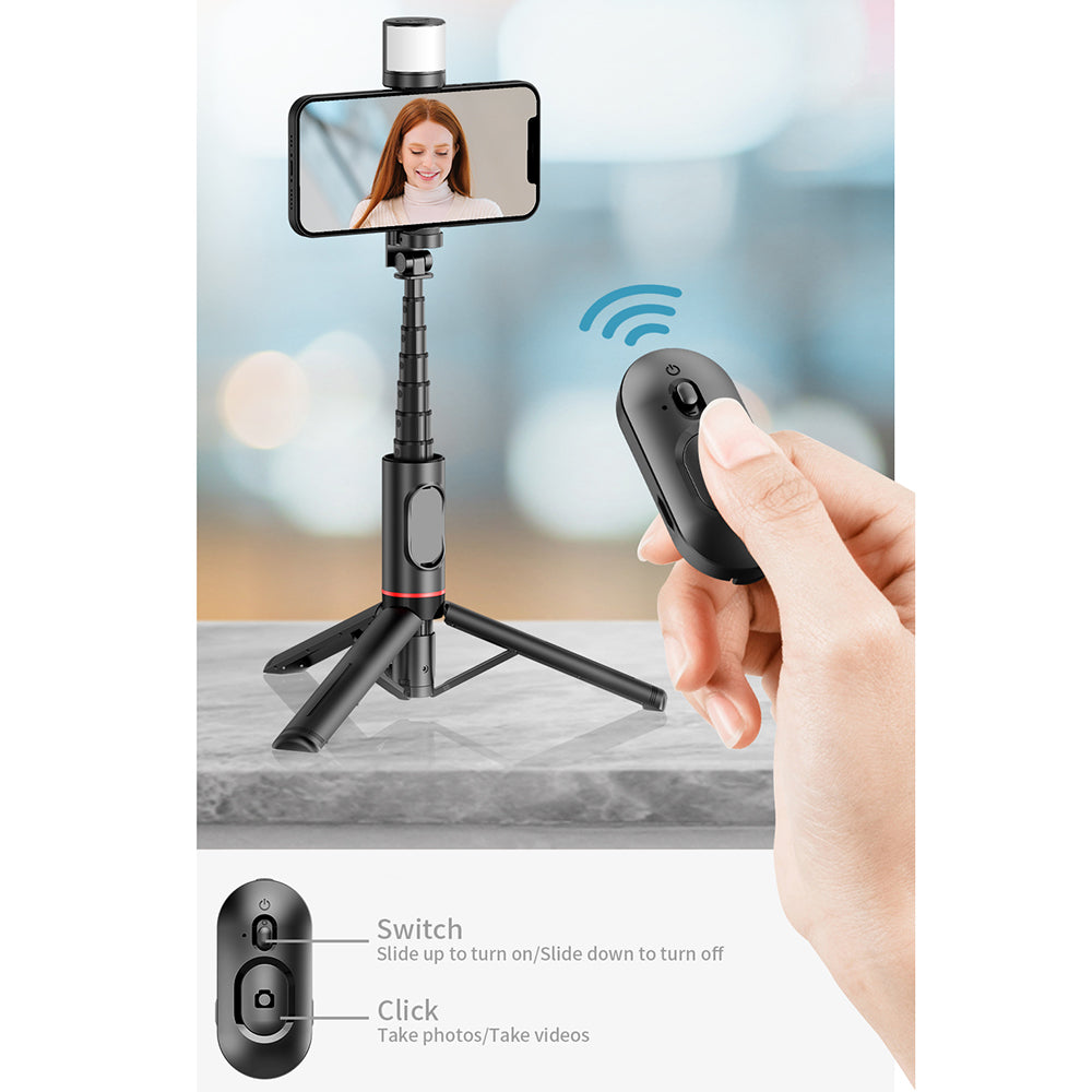Perche à selfie Bluetooth Techsuit Q12S, Universelle, Noire
